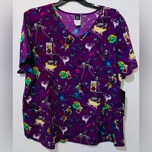 Disney The Nightmare Before Christmas Scrub Top Purple 3XL V-neck